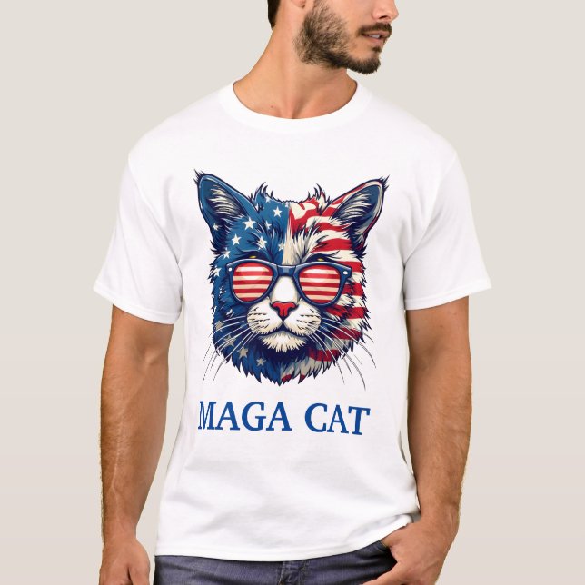MAGA Cat President Trump American Flag Patriotic T-Shirt (Front)