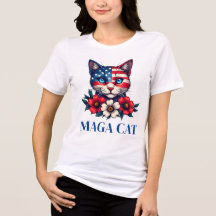 MAGA Cat Trump American Flag and Flowers Patriot