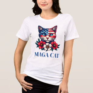 MAGA Cat Trump American Flag and Flowers Patriot Tri-Blend Shirt