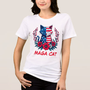 MAGA Cat Trump American Flag Red Flowers Patriot Tri-Blend Shirt