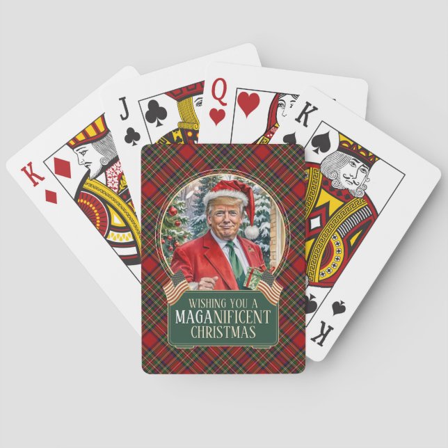 MAGA Christmas Tartan Plaid Santa Trump Rectangle Playing Cards (Back)