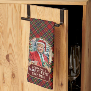 MAGA Christmas Tartan Plaid Santa Trump Tea Towel