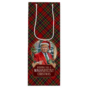 MAGA Christmas Tartan Plaid Santa Trump Wine Gift Bag