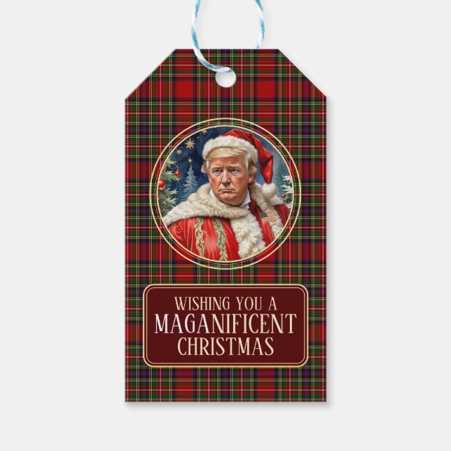 MAGA Christmas Tartan Plaid Trump Gift Tag  (Front)