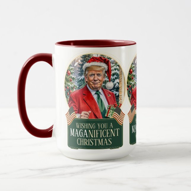 MAGA Christmas Trump Santa Snow Globe Large Mug (Left)