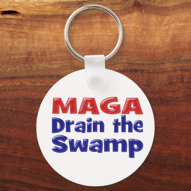MAGA Drain the Swamp with red blue text Key Ring (Front)