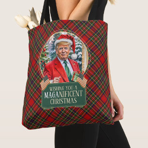 MAGA nificent Christmas Trump Tartan Shopping Tote Bag