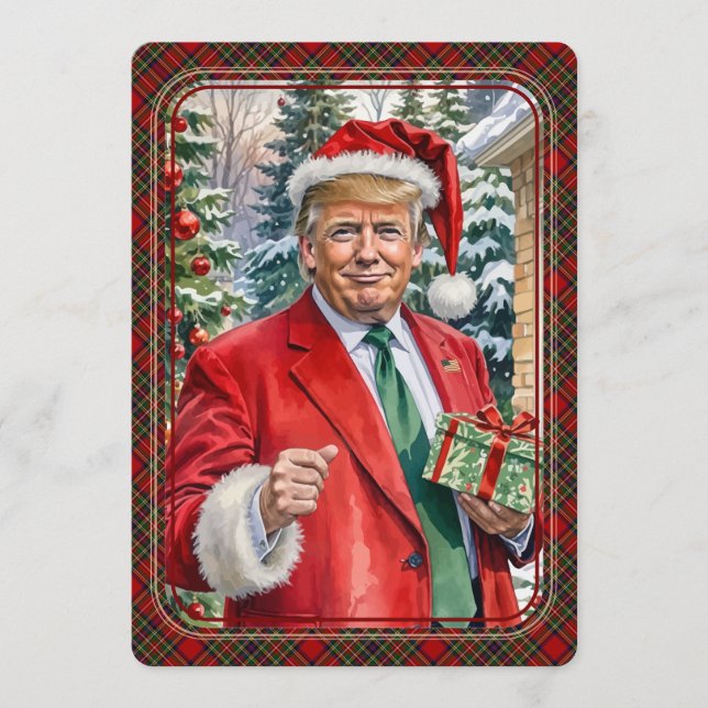 MAGA Santa Trump Maganificent Christmas Tartan Holiday Card (Front)