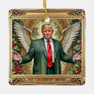MAGA Trump Square Vintage-Style Custom Christmas Ceramic Ornament