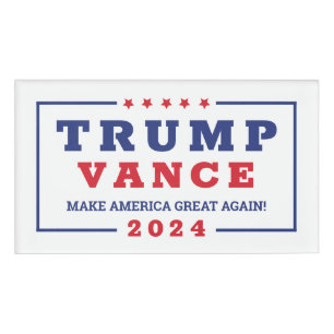 MAGA Trump Vance 2024: White Red Blue US Election Name Tag