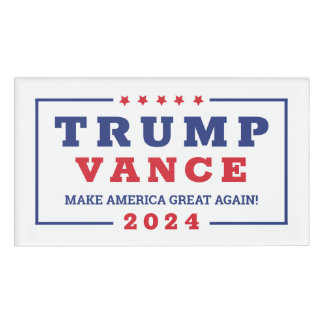 MAGA Trump Vance 2024: White Red Blue US Election Name Tag