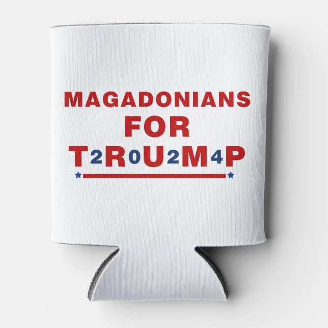 Magadonians For Trump 2024 Red Blue Star Can Cooler (Front)