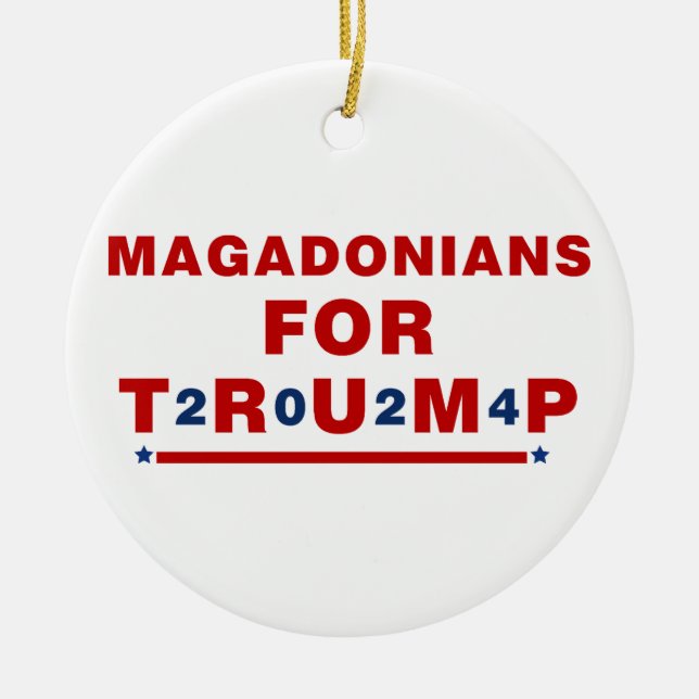 Magadonians For Trump 2024 Red Blue Star Ceramic Tree Decoration (Front)