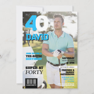 Magazine 40 Mens Golf Forty Golfer Birthday Invitation