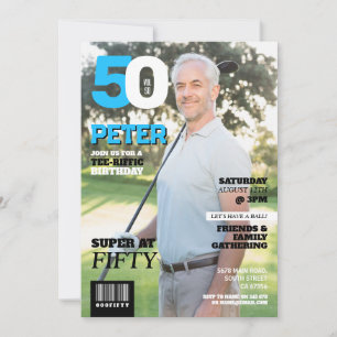 Magazine 50 Mens Golf Fifty Golfer Birthday Invitation