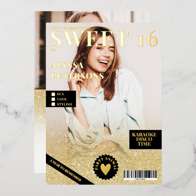 Magazine cover 2 photo gold glitter ombre Sweet 16 (Front/Back)