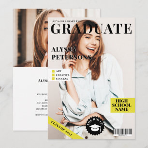 Magazine cover 2 photos black trendy graduation announcement