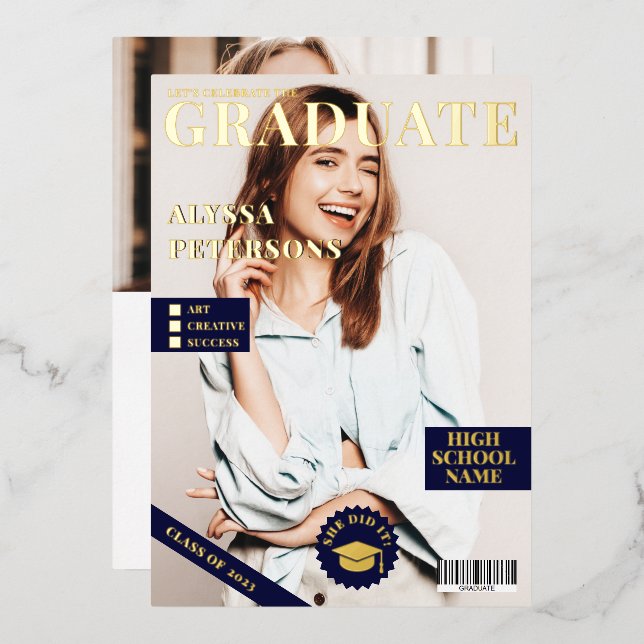 Magazine cover 2 photos blue graduation gold (Front/Back)