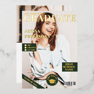 Magazine cover 2 photos green graduation gold