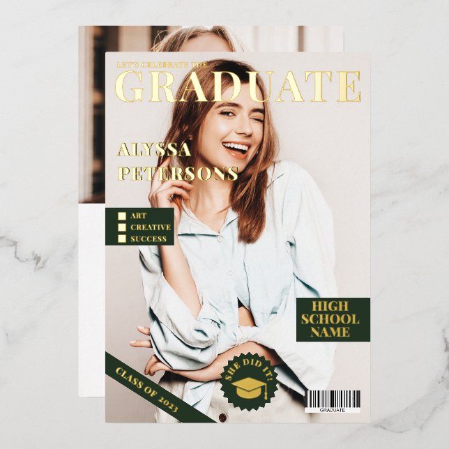 Magazine cover 2 photos green graduation gold (Front/Back)