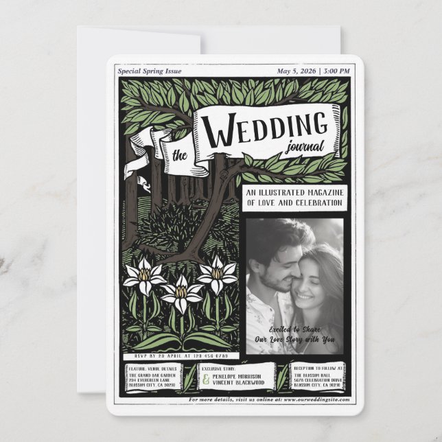 magazine Cover Art Nouveau Wedding Invitation (Front)