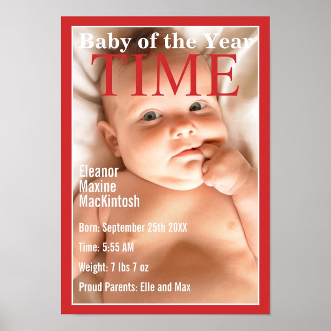 Magazine Cover Baby Birth Stats Poster (Front)