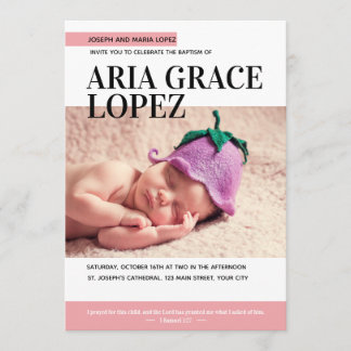 Magazine Cover Baby Girl Baptism Invitation