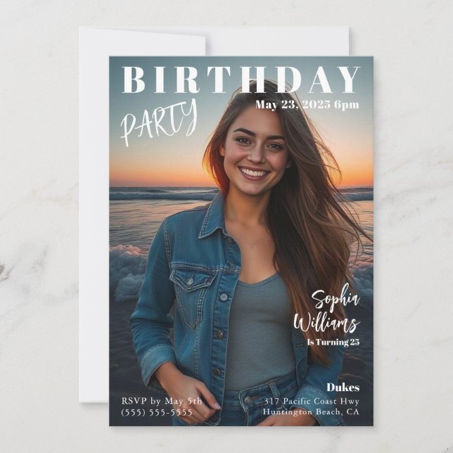 Magazine Cover Beach Birthday Invitation (Front)