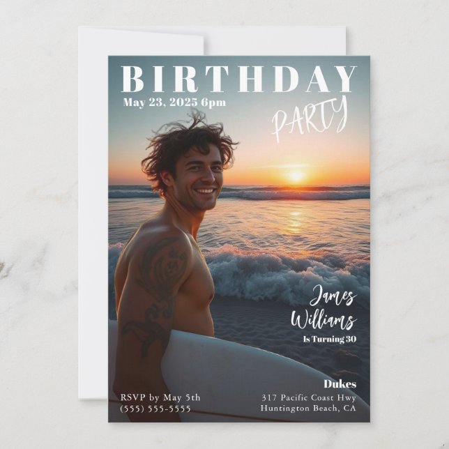 Magazine Cover Beach Birthday Invitation (Front)