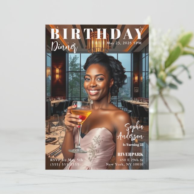 Magazine Cover Birthday Dinner Invitation (Standing Front)