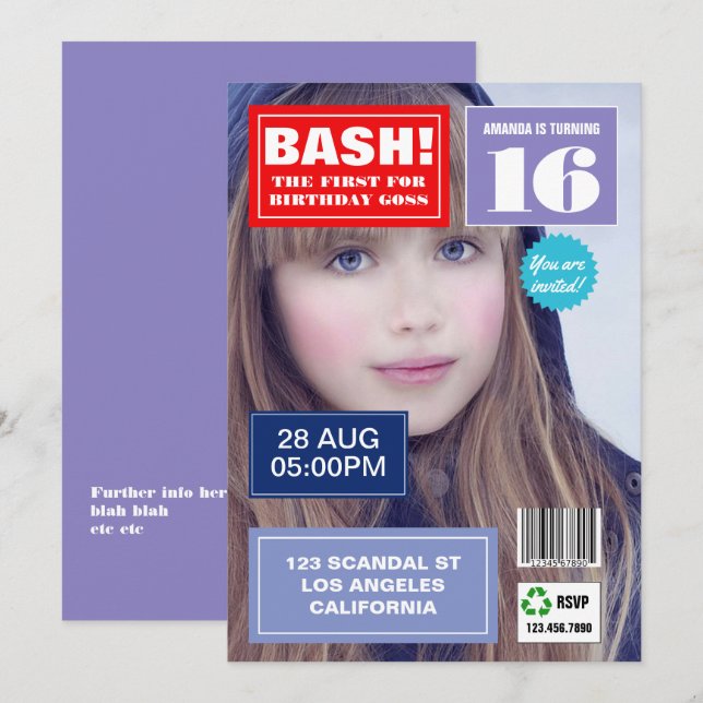 Magazine Cover Birthday Party photo invitation (Front/Back)