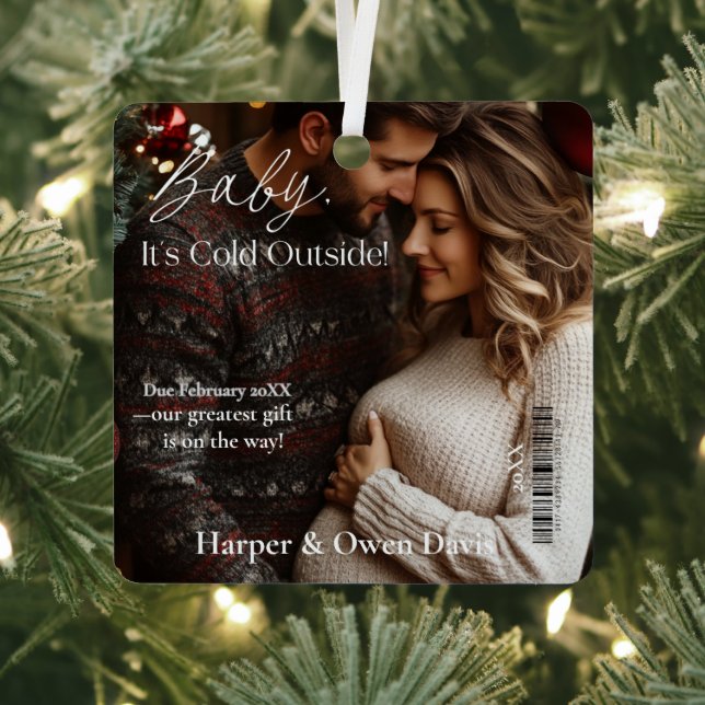 Magazine Cover Christmas Pregnancy Announcement  Metal Tree Decoration (Insitu)