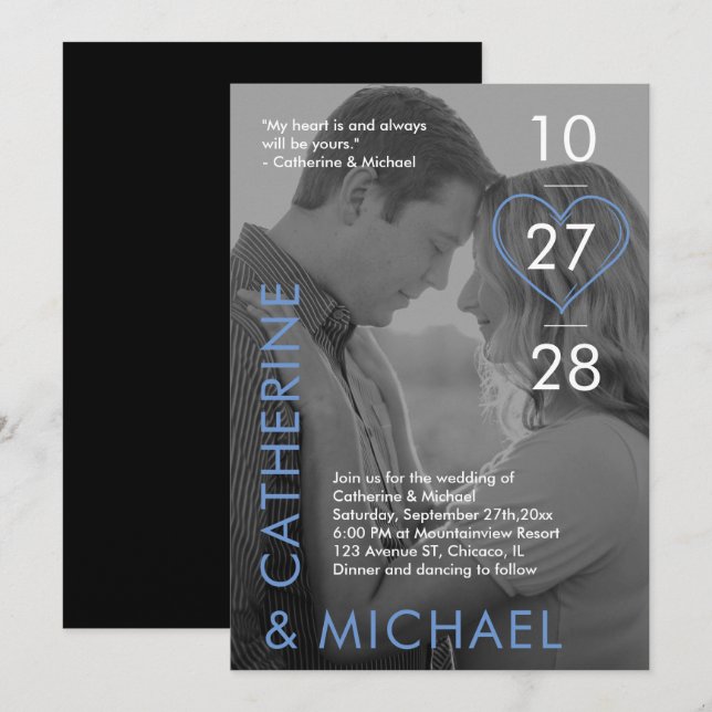 Magazine Cover Dark Photo Modern Minimalist Blue Invitation (Front/Back)