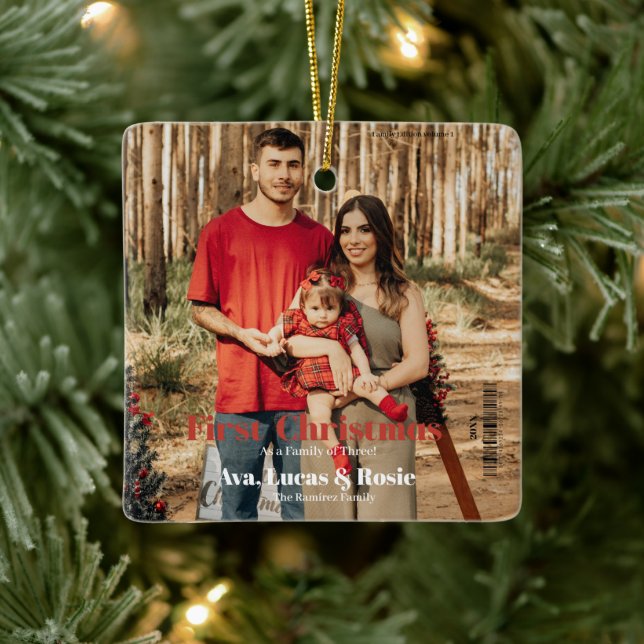 Magazine Cover First Christmas as a Growing family Ceramic Ornament (Tree)