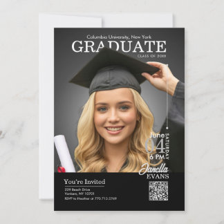 Magazine Cover Graduation Black Invitation