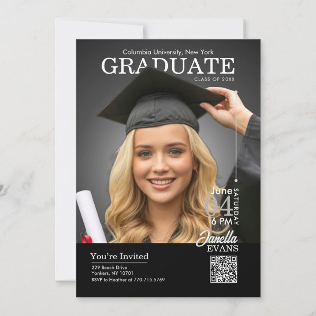Magazine Cover Graduation Black Invitation (Front)