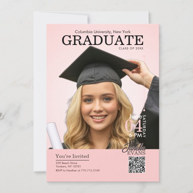 Magazine Cover Graduation Pink Invitation (Front)