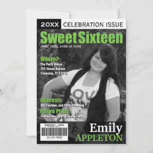 Magazine Cover Green Sweet Sixteen Invitations