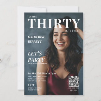Magazine Cover Photo 30th Birthday Party QR Code Invitation