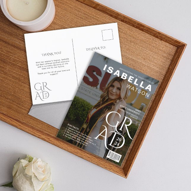 Magazine Cover Photo Graduation Announcement Postcard (Magazine Cover Photo Graduation Announcement Postcard)
