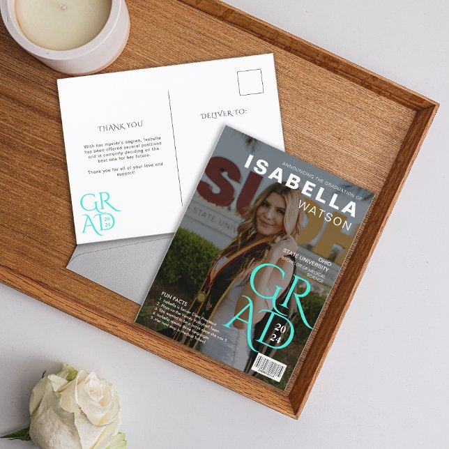 Magazine Cover Photo Graduation Announcement Postcard (Magazine Cover Photo Graduation Announcement Postcard)