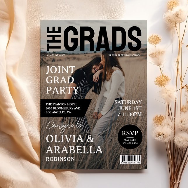 Magazine Cover Photo Joint Graduation Party Invitation (Creator Uploaded)