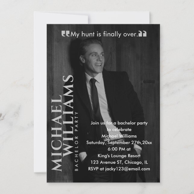 Magazine Cover Photo Minimalist Bachelor Party Invitation (Front)
