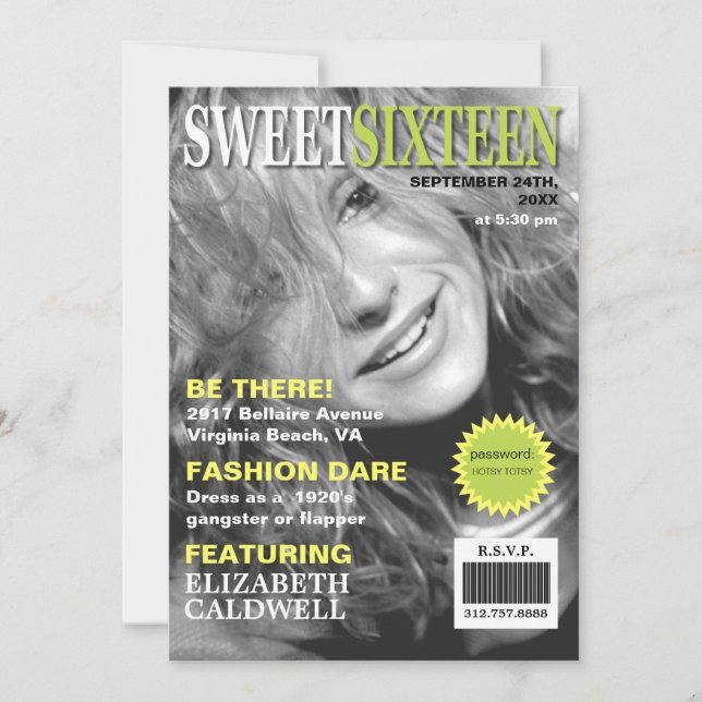 Magazine Cover Photo Sweet Sixteen Birthday Invite (Front)