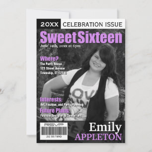 Magazine Cover Purple Sweet Sixteen Invitations