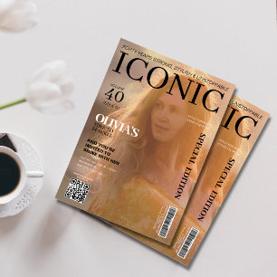 Magazine cover qr code 40th Birthday party Invitation