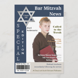 Magazine Cover Style Bar Mitzvah Invitation