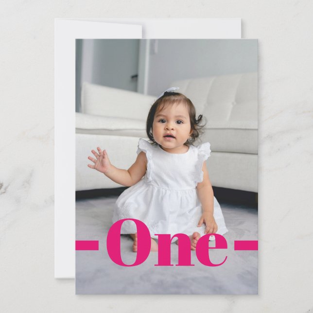 Magazine Cover Style Pink Photo Girl 1st Birthday Invitation (Front)