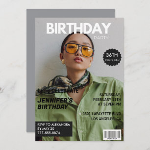 Magazine Cover Stylish for her Photo 36th birthday Invitation