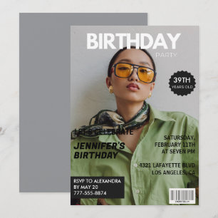 Magazine Cover Stylish for her Photo 39th birthday Invitation